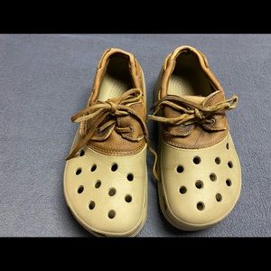 Tie Crocs with leather trim